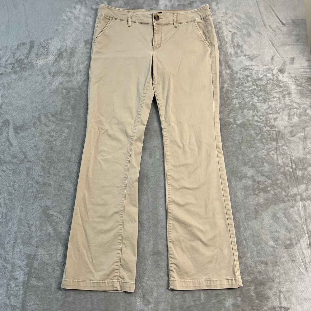 American Eagle Kick Boot Pants Womens 10 Beige Stretch Bootcut Mid Rise EUC